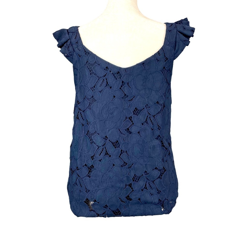 NEW Monteau Lace Floral Blouse Top Ruffle Cap Sleeves Nay Size Small